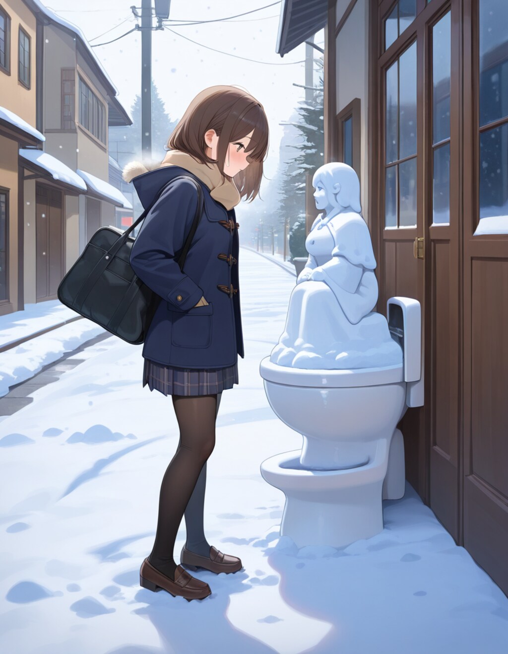 道端にトイレの雪像