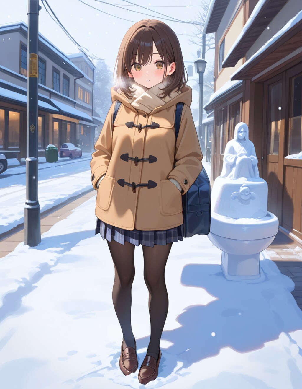 道端にトイレの雪像