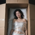透明のフィルムで梱包されて汗だくな女の子 5枚目