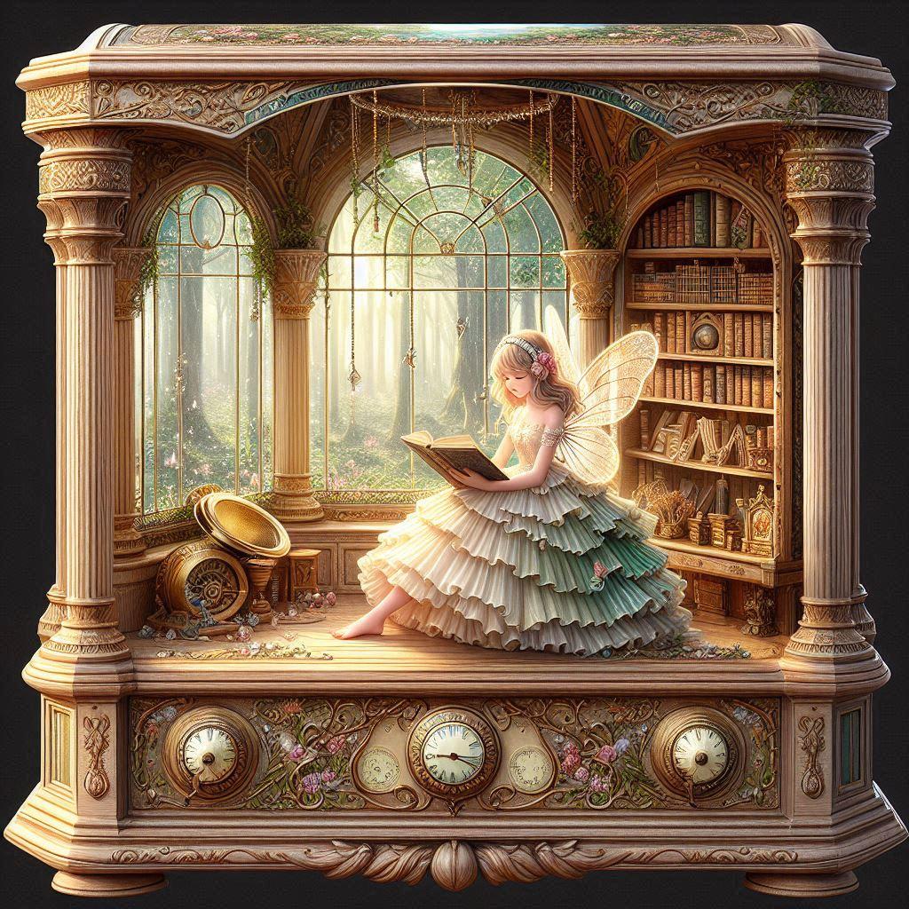 Music box of a girl reading.