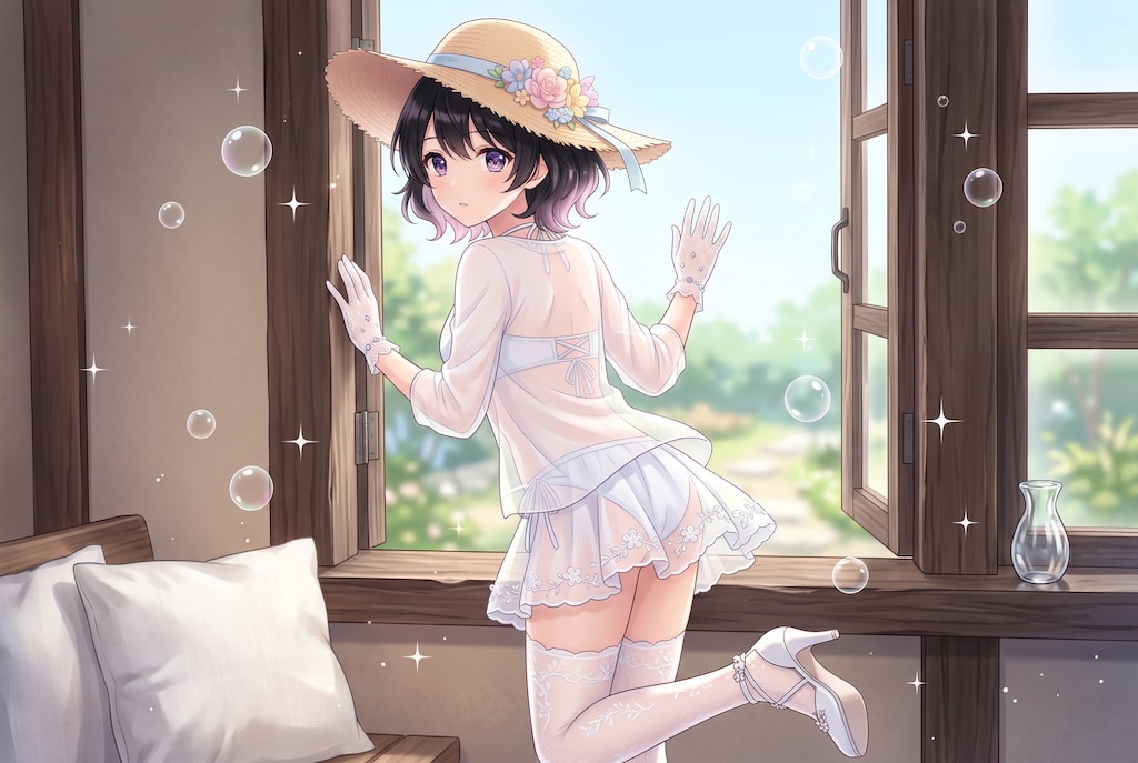 花帽子揺夏窓