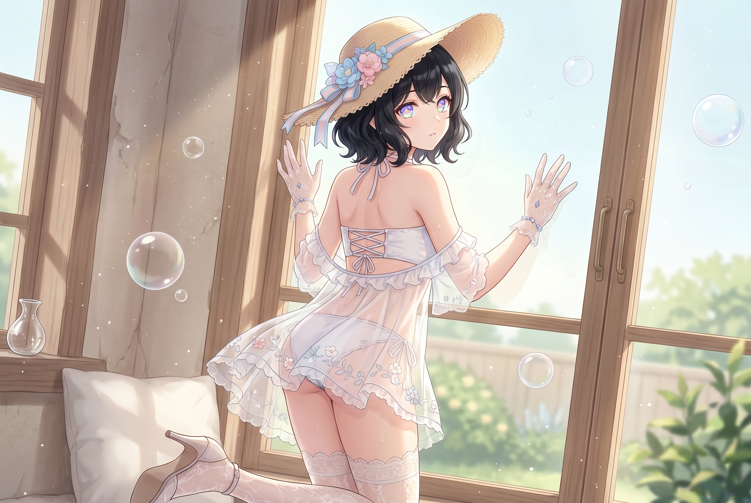 花帽子揺夏窓