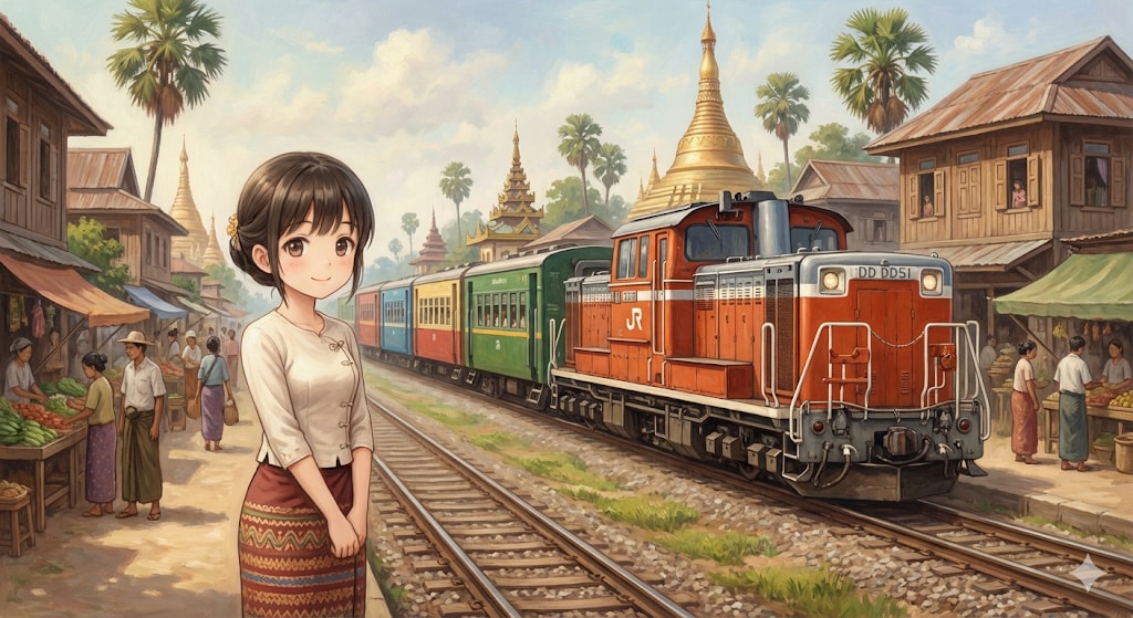 ミャンマーの少女と海を渡ったDD51