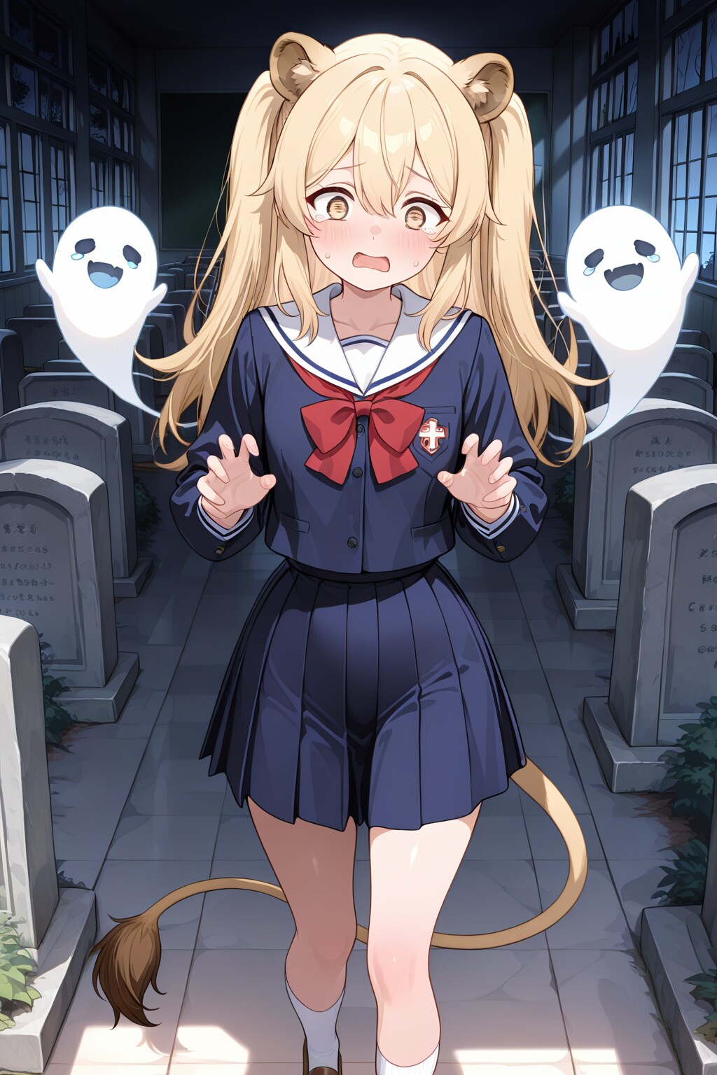 The lioness girl's weakness, haunted house.