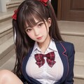 階段に座り誘惑する女子 2枚目