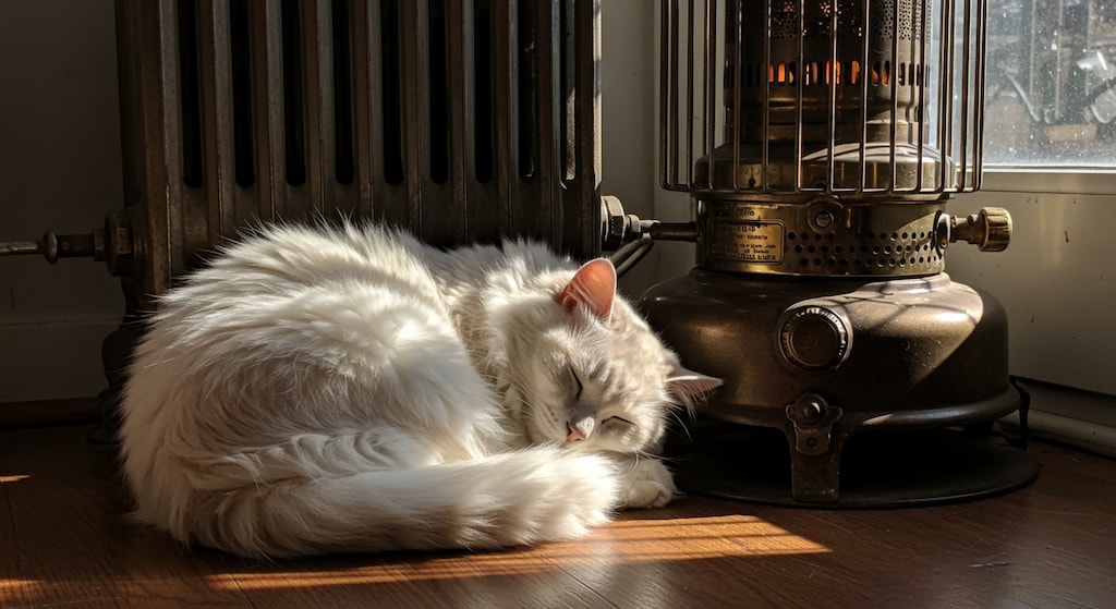 ヒーターに近い猫