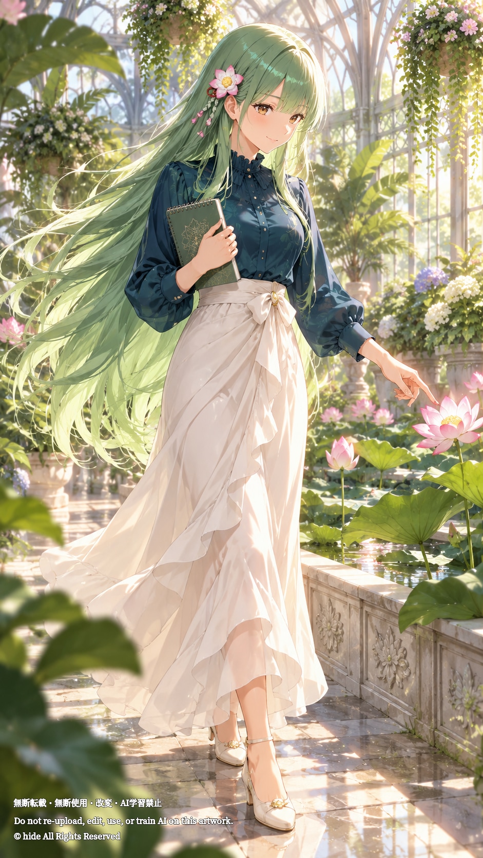 🌿 ククリヒメさん、朝の蓮を指して | の人気AIイラスト・グラビア