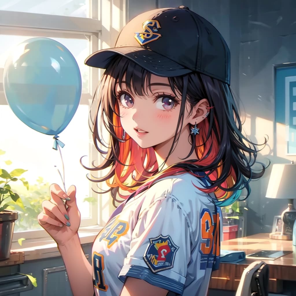 風船を持つ野球ユニフォーム着た美少女 | の人気AIイラスト・グラビア