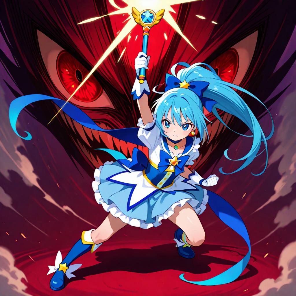 青髪のポニーテールの魔法少女