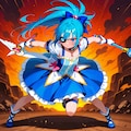 青髪のポニーテールの魔法少女 2枚目