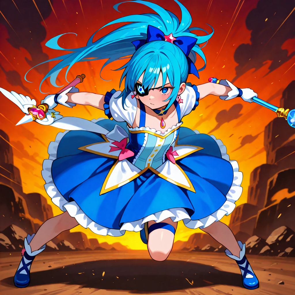 青髪のポニーテールの魔法少女
