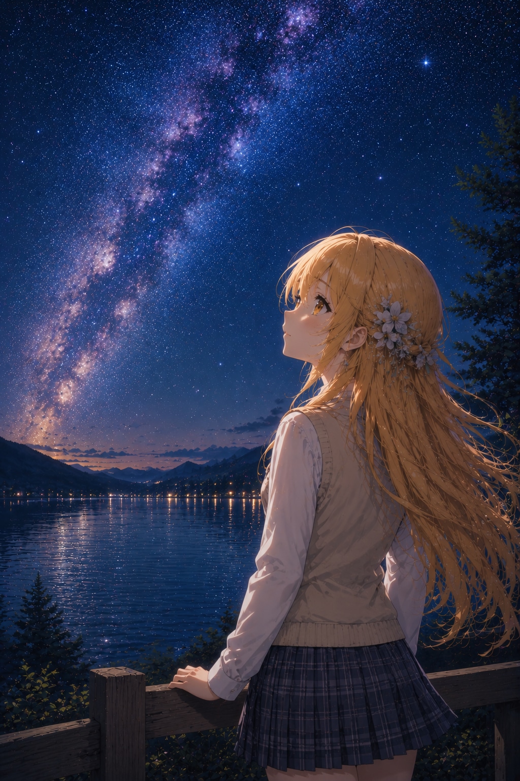 星空を眺める女の子