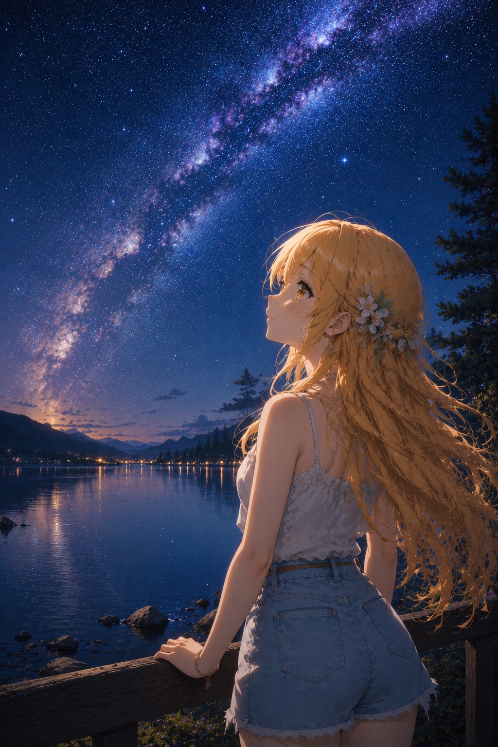 星空を眺める女の子