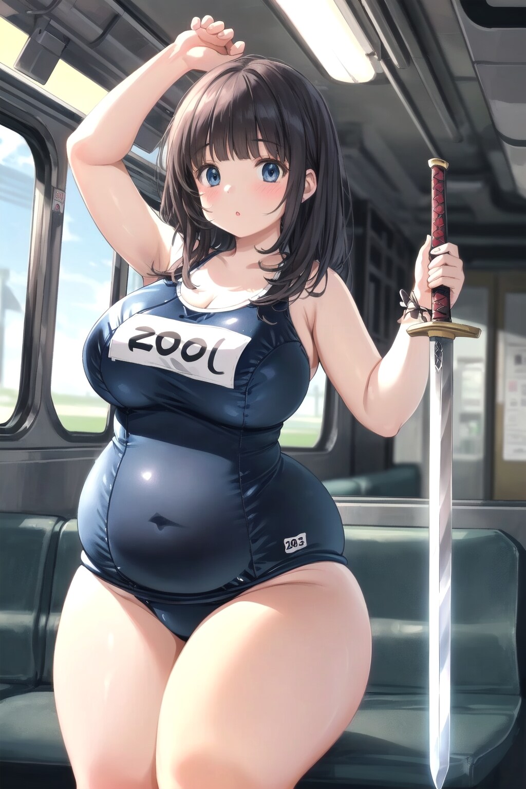 スクール水着侍-異質な電車内-