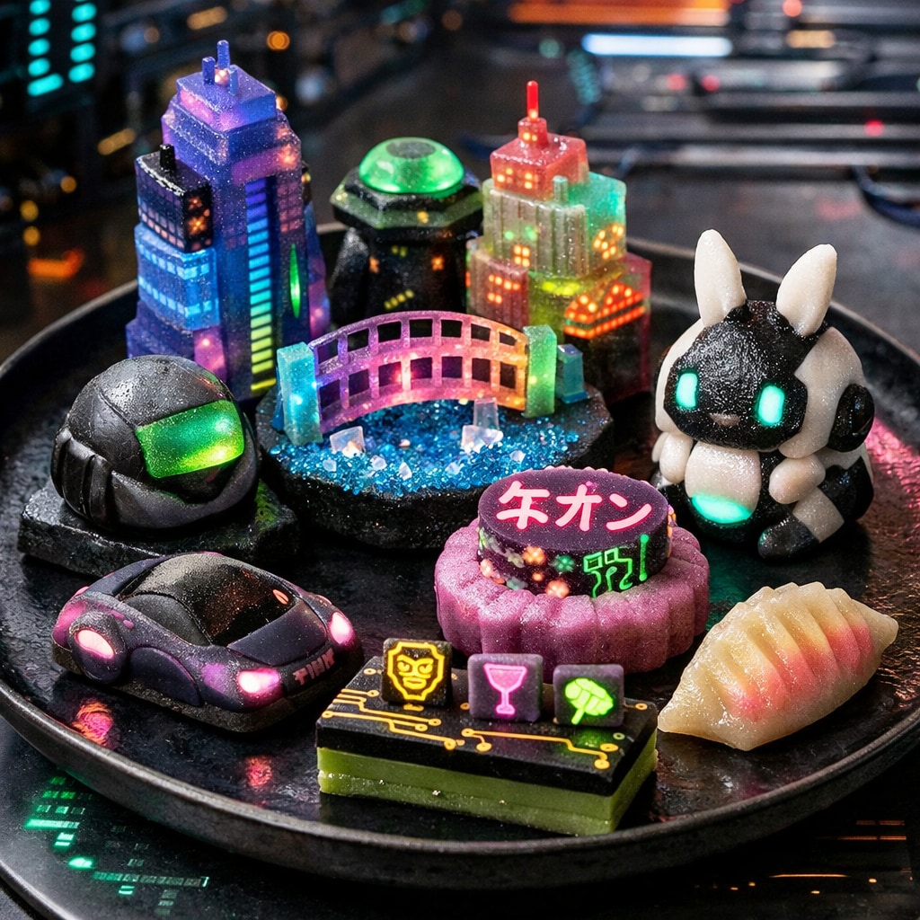 『サイバーパンクシティを表現している和菓子』 | の人気AIイラスト・グラビア