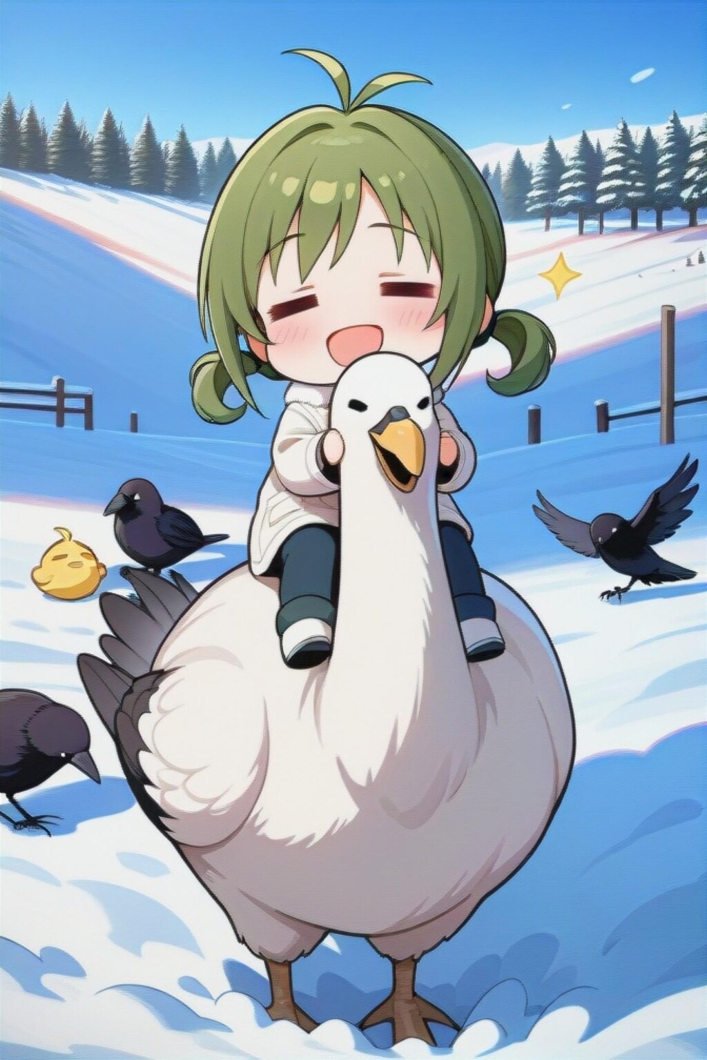 鳥と緑髪ちゃん