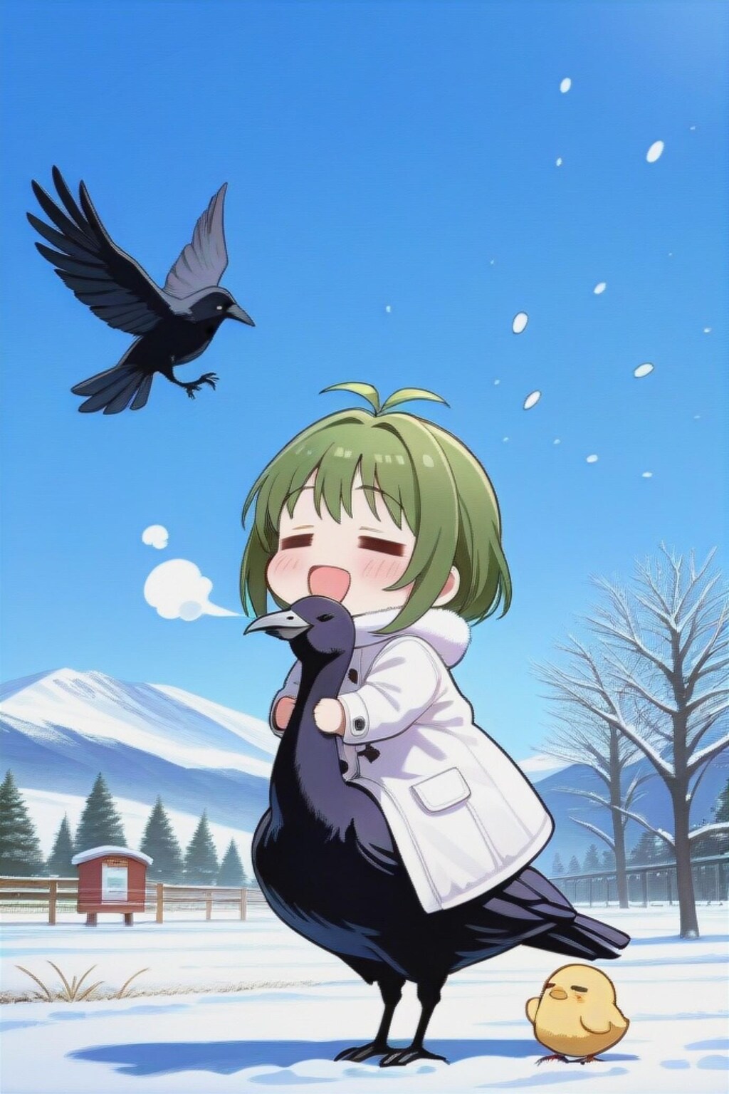 鳥と緑髪ちゃん