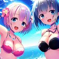海で遊ぶレム＆ラム（その3） 11枚目