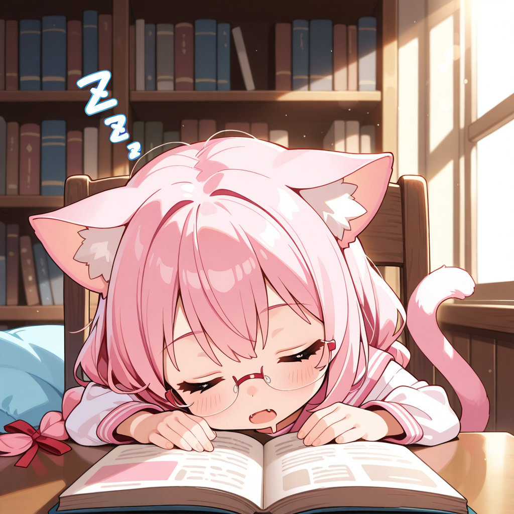 どんな時でも勉強を欠かさないねこちゃ・・・・・ん？？？😅 | の人気AIイラスト・グラビア