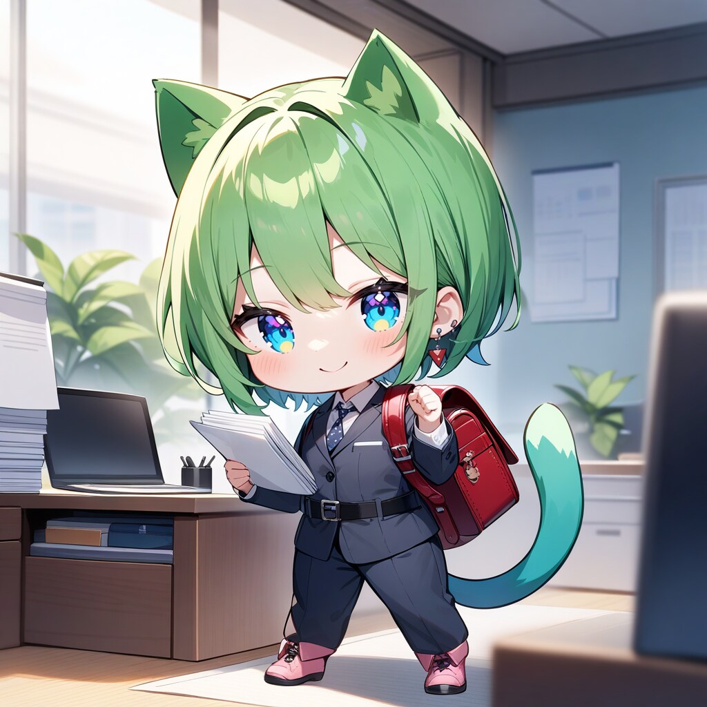 スーツ姿で仕事中の新入社員なデルタもんさんデフォルメ版