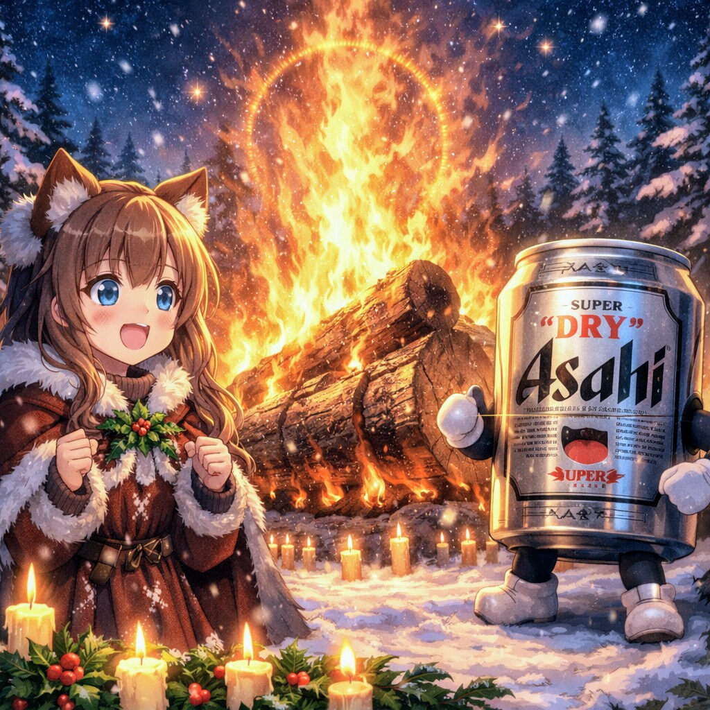 ユール・ログの炎を眺める小さな女の子