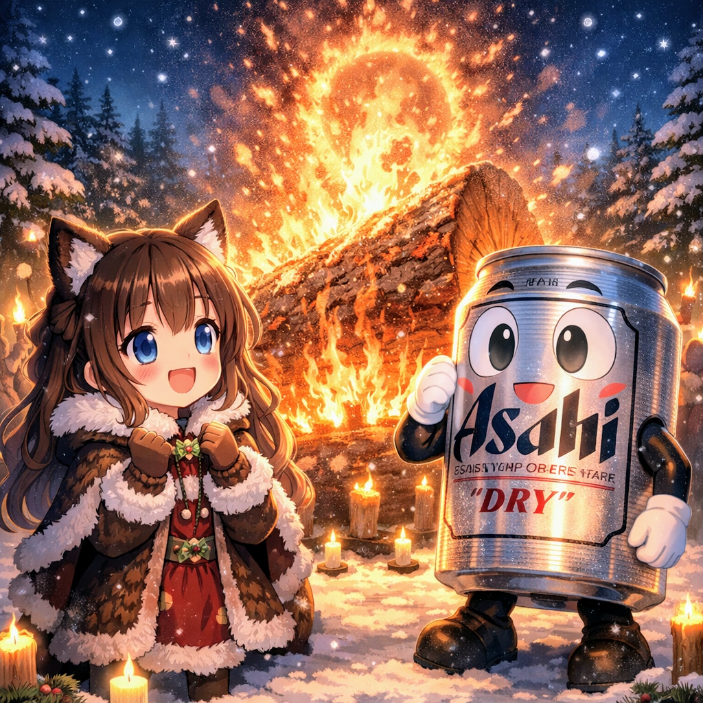 ユール・ログの炎を眺める小さな女の子