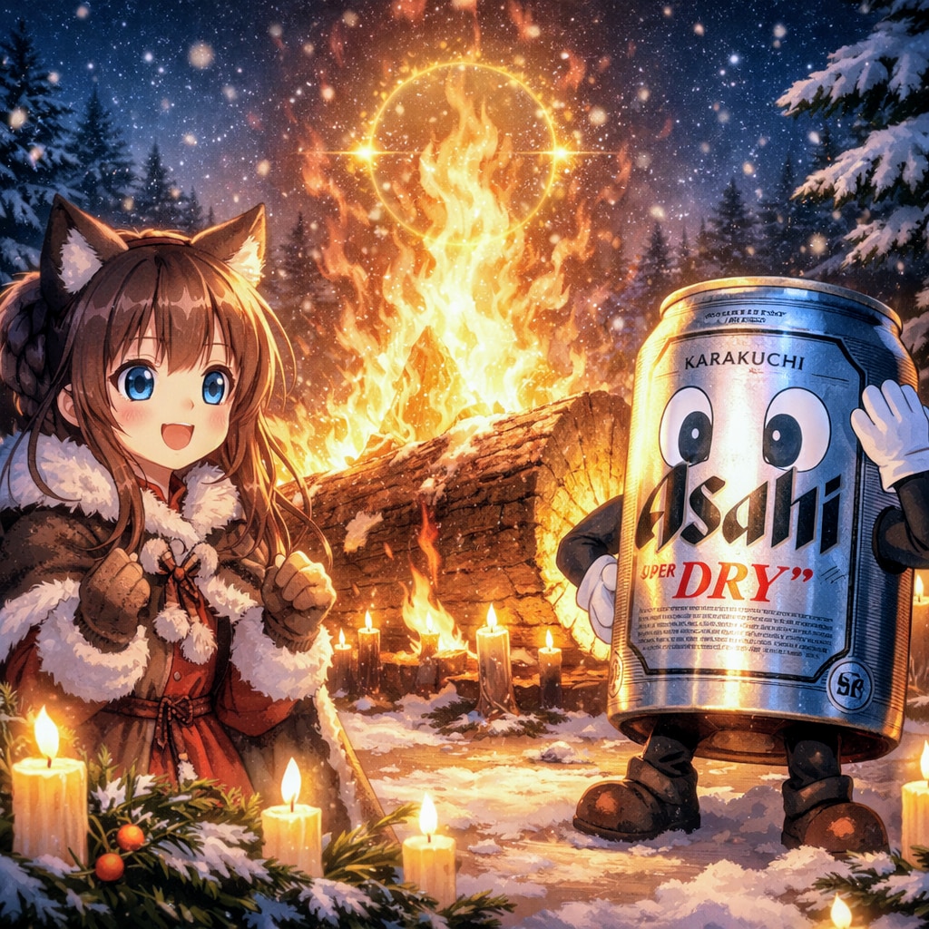 ユール・ログの炎を眺める小さな女の子