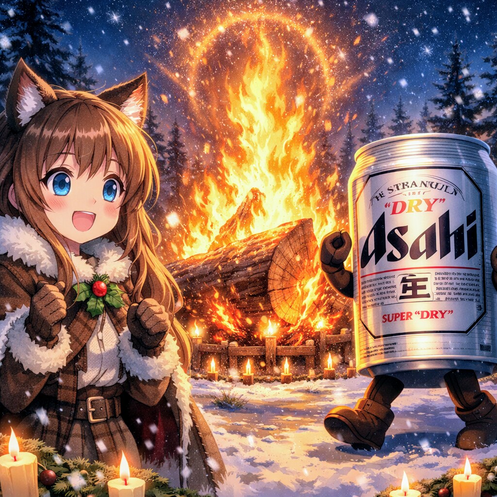 ユール・ログの炎を眺める小さな女の子