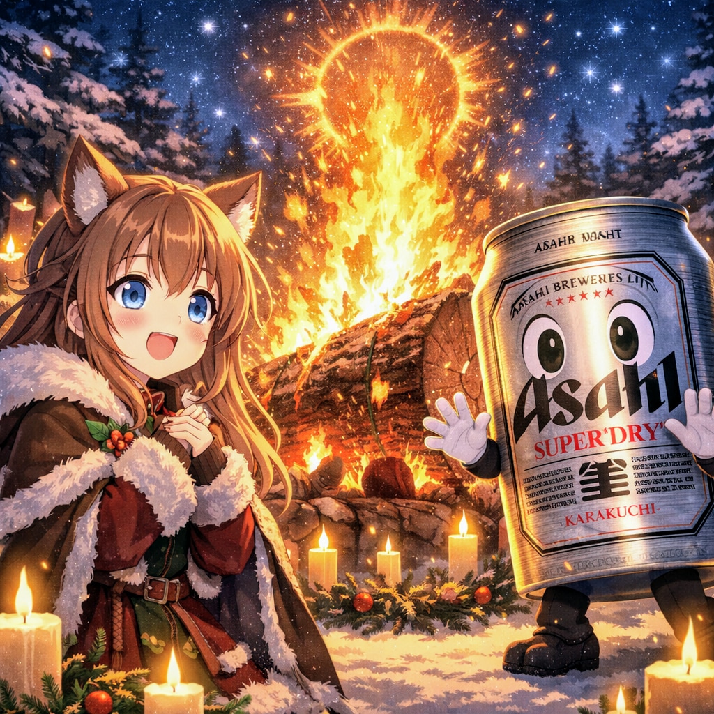 ユール・ログの炎を眺める小さな女の子