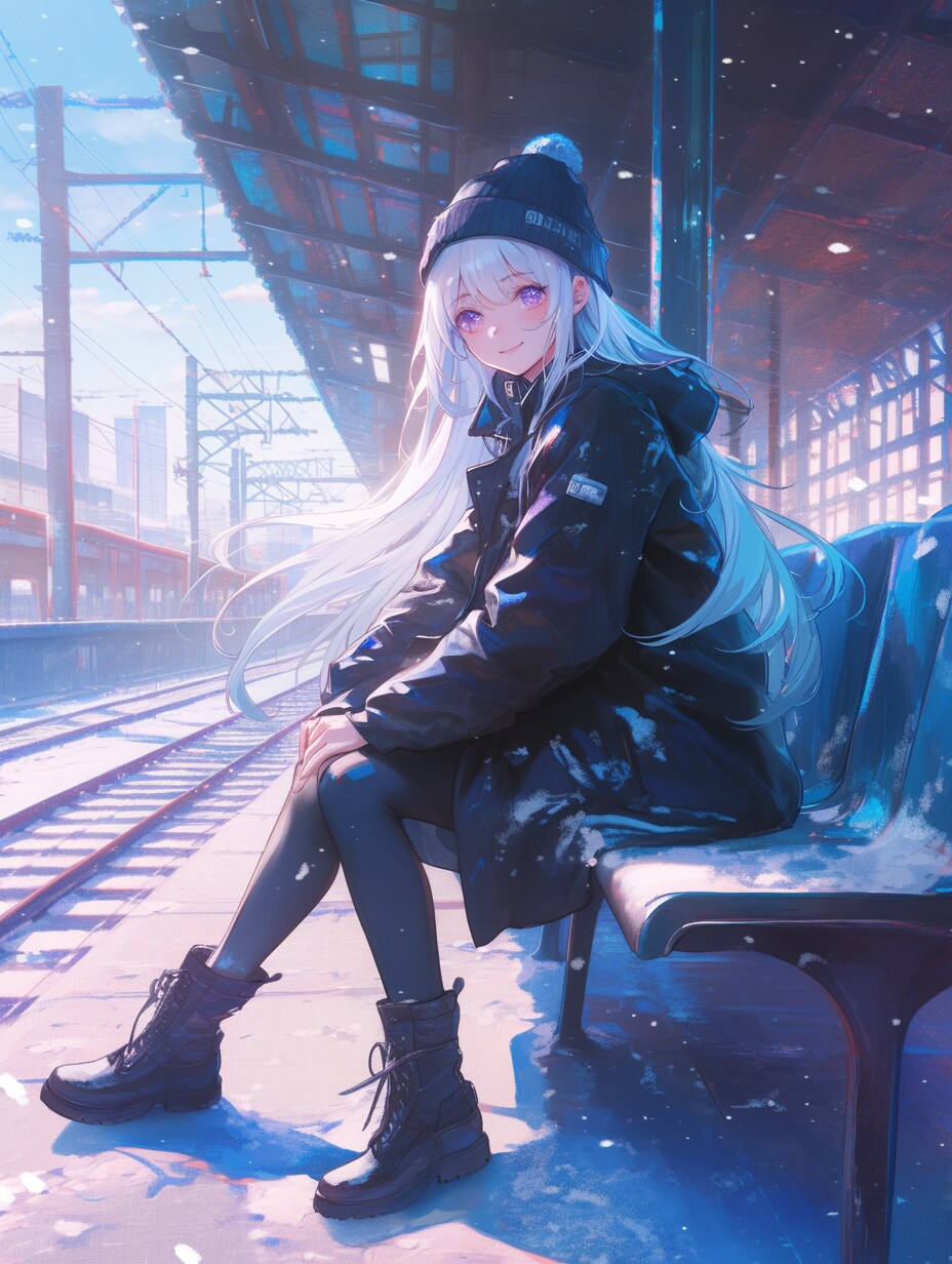 電車を待つ女の子 Girl waiting for the train | の人気AIイラスト・グラビア