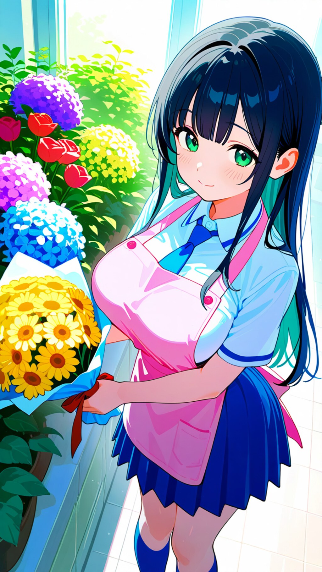 花屋でバイトしている黒髪JKさん