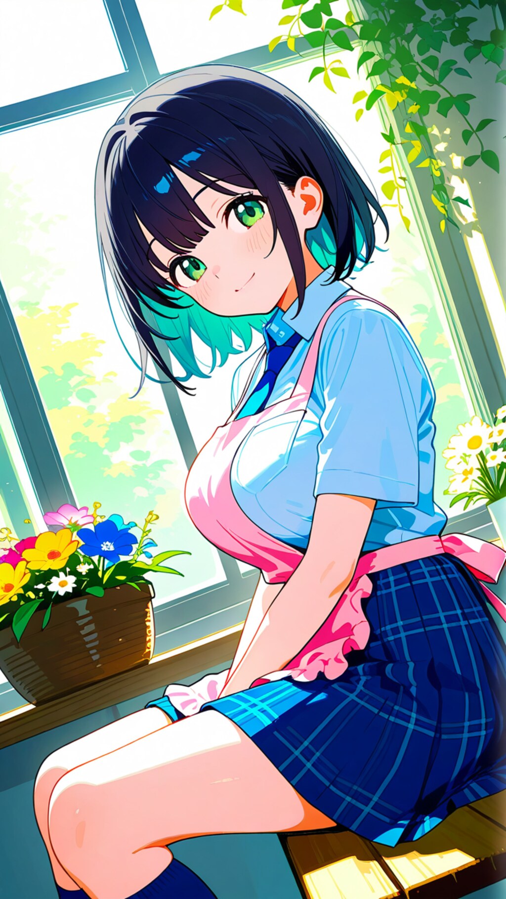 花屋でバイトしている黒髪JKさん