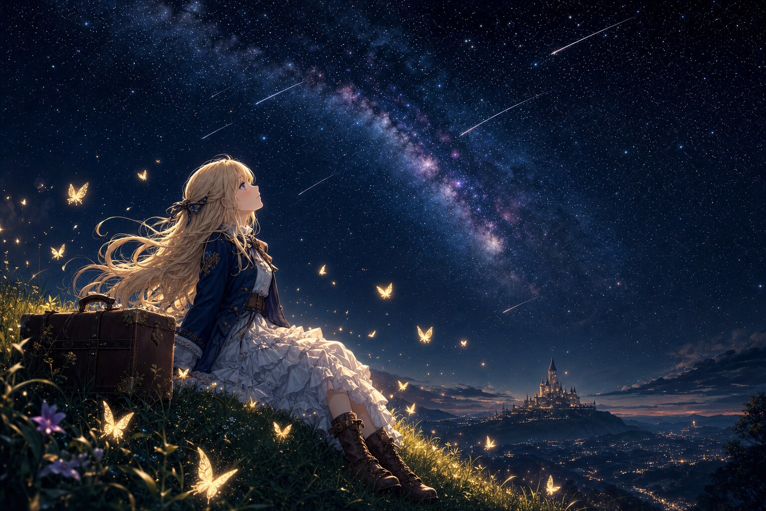 丘の上からの星空