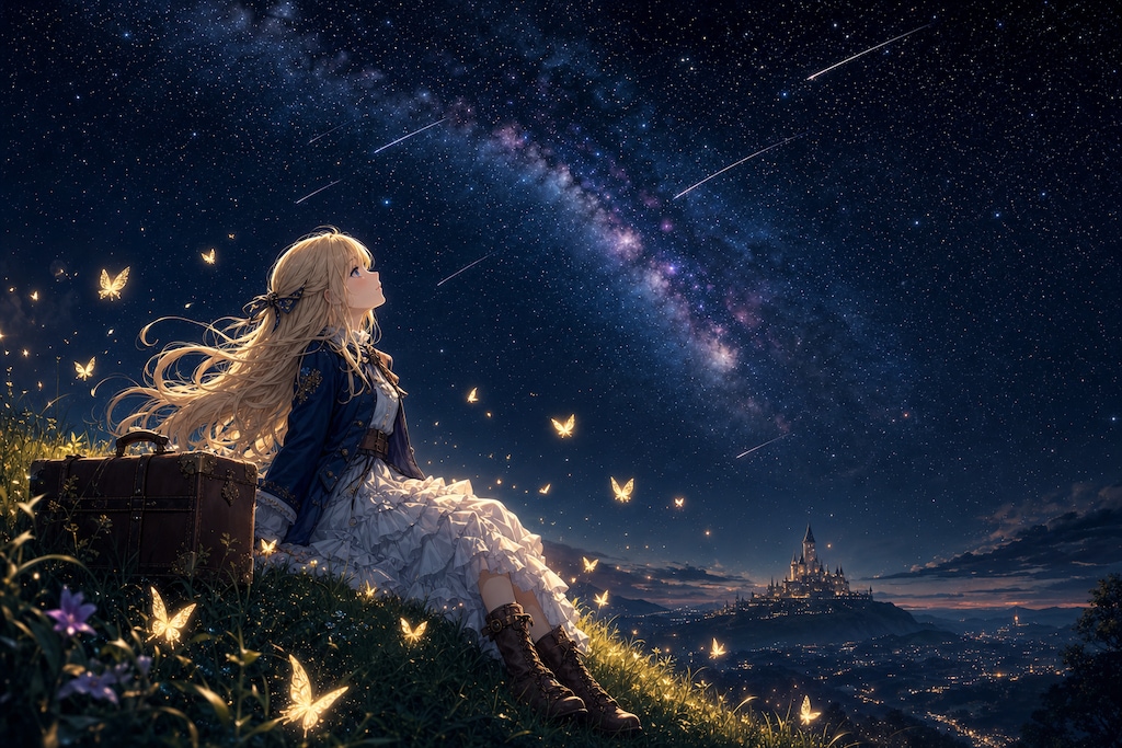 丘の上からの星空