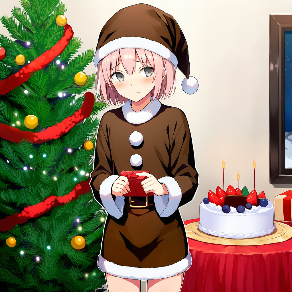 てっちゃん　茶サンタ服でクリスマス準備