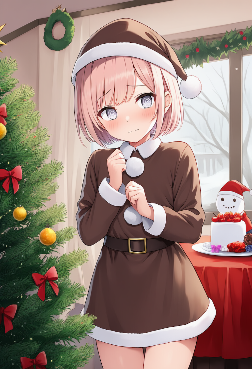てっちゃん　茶サンタ服でクリスマス準備