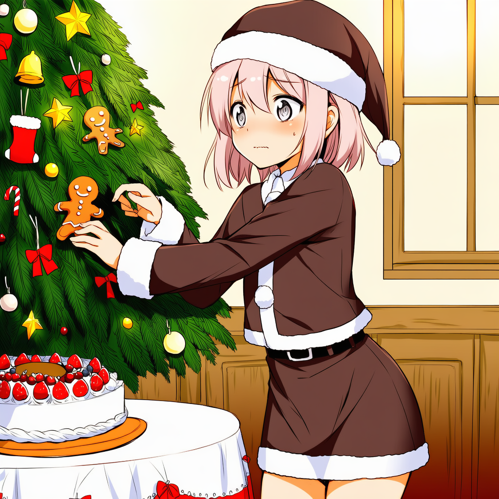 てっちゃん　茶サンタ服でクリスマス準備