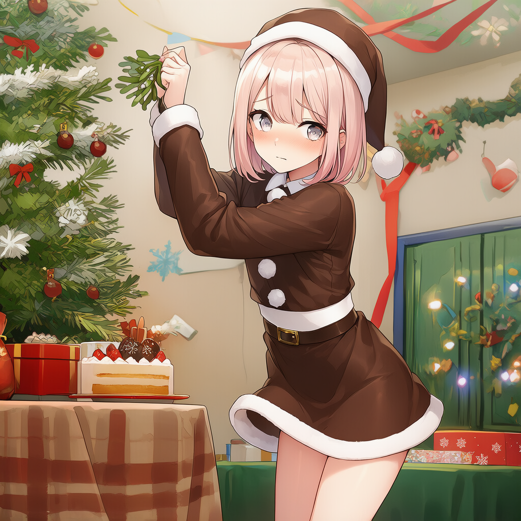 てっちゃん　茶サンタ服でクリスマス準備