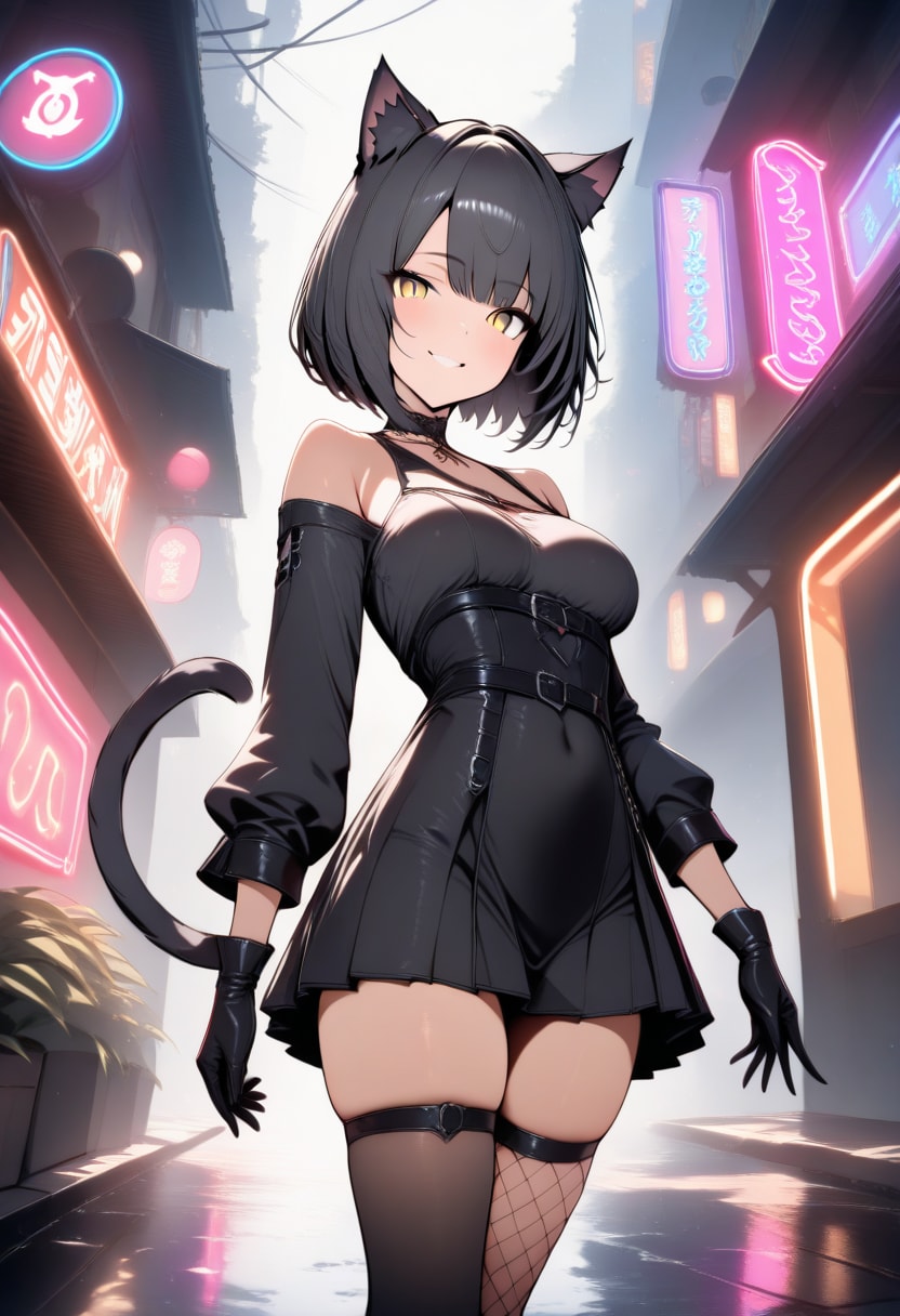 ネオン街を仕切る黒猫クイーン