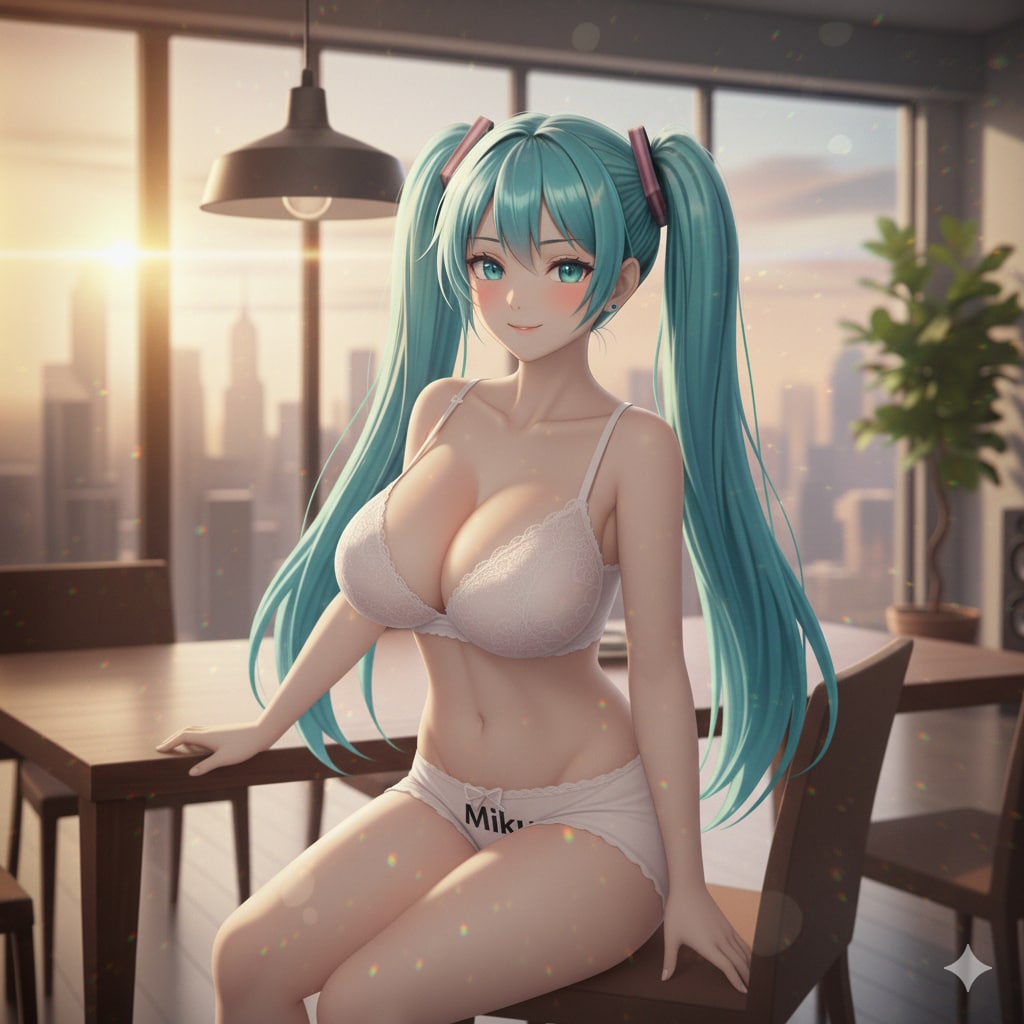 朝日に照らされるミクさん