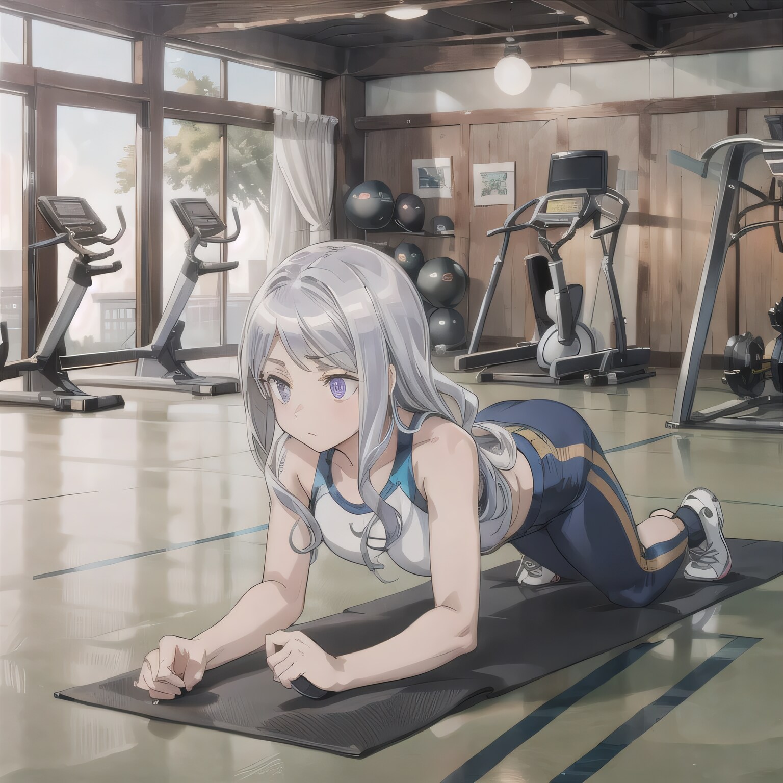 銀髪ロングでブランク運動の少女２ | の人気AIイラスト・グラビア