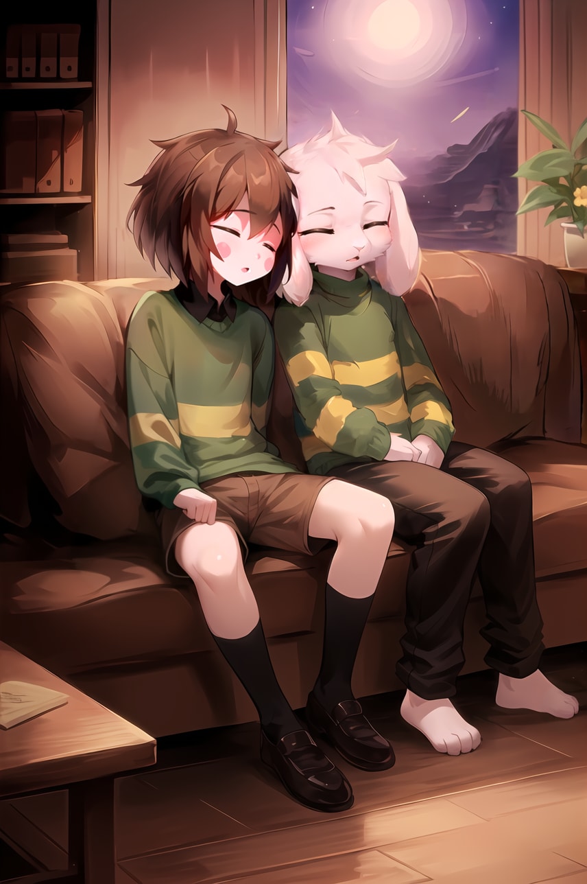 うたた寝をするアズリエル君とキャラちゃん
