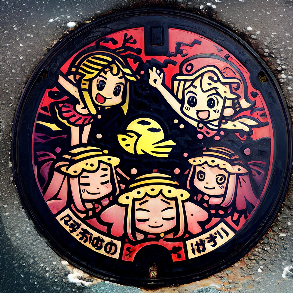 夏の風に舞うご当地マンホールに描かれた人魚と魚たちの海のアート