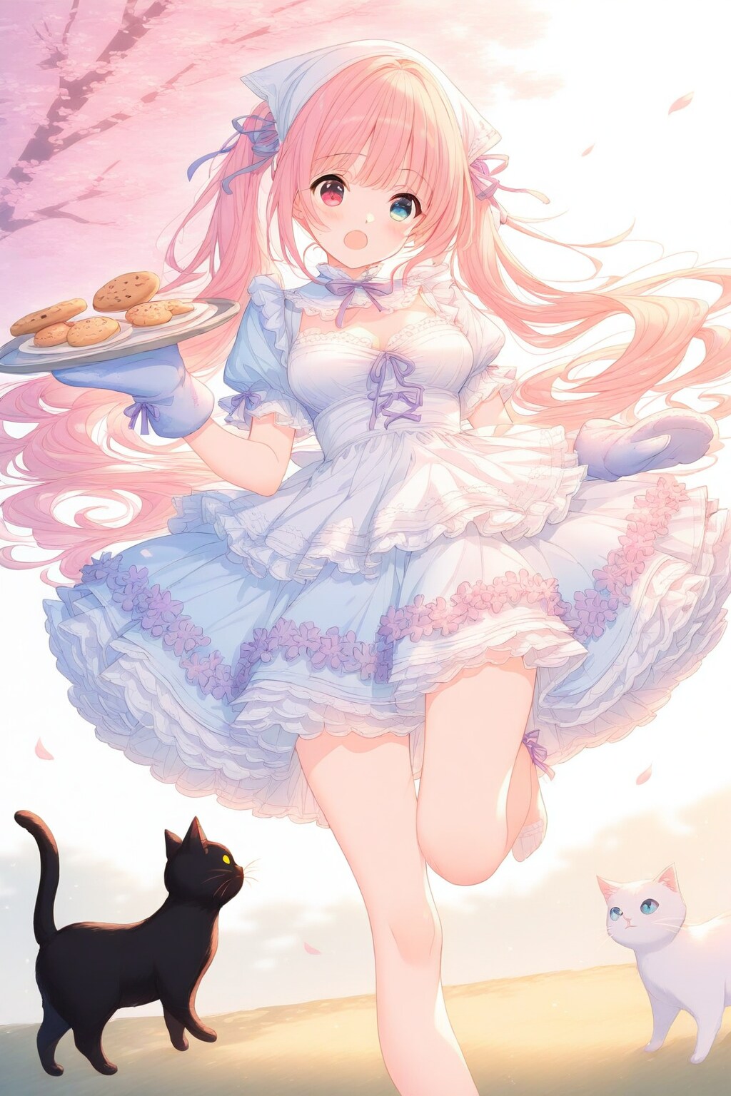 にゃんこと桜と、朝のひととき