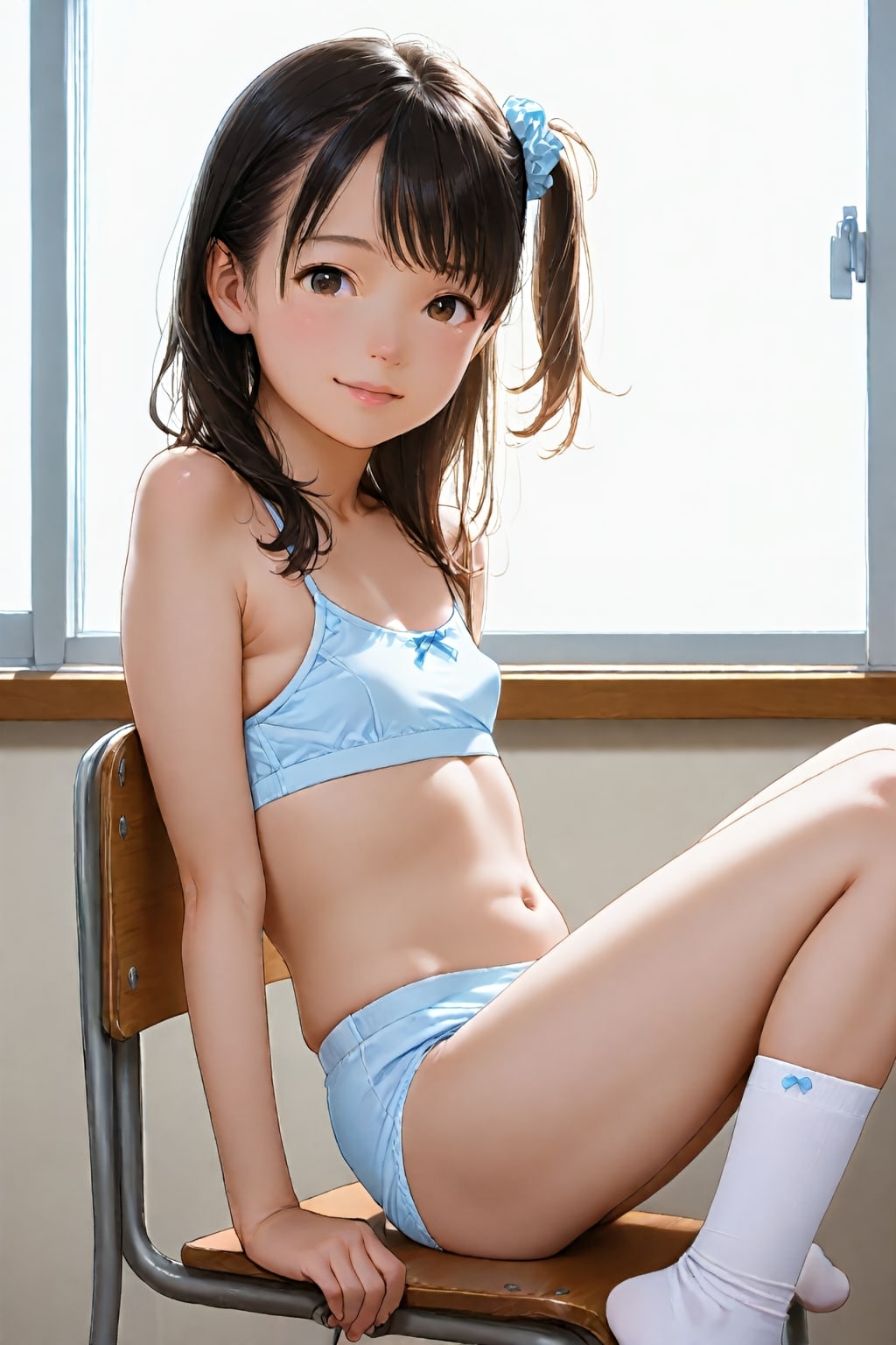 教室で下着姿