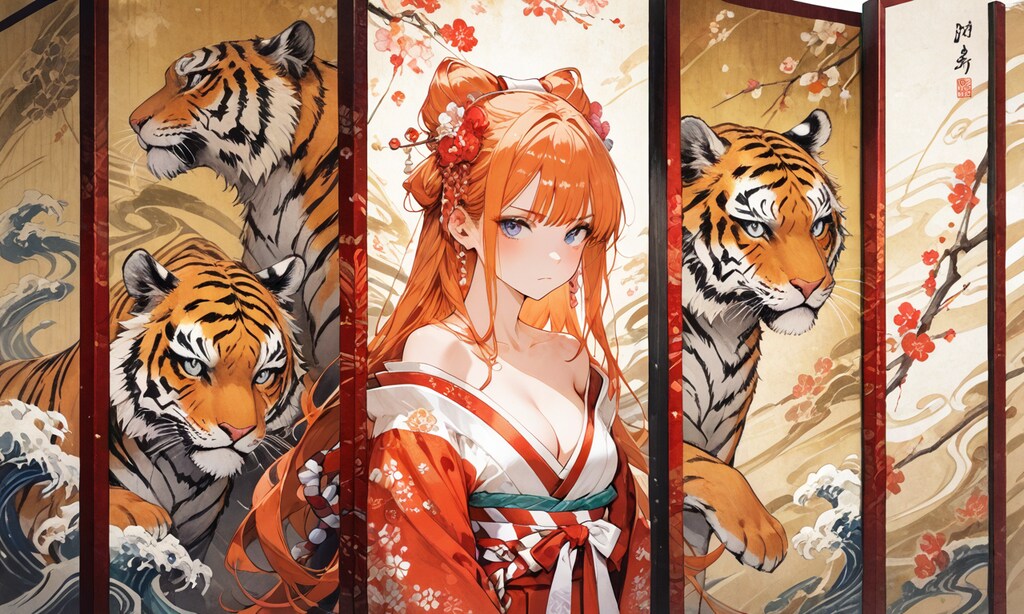 屏風の虎