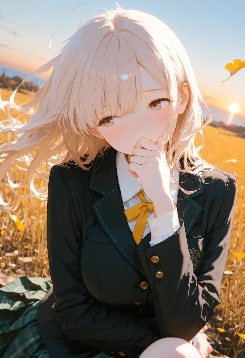 夕日に染まる頬