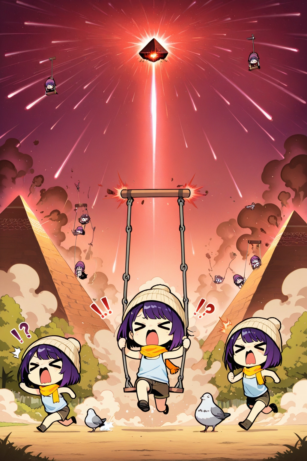 ブランコに乗る紫髪ちゃん