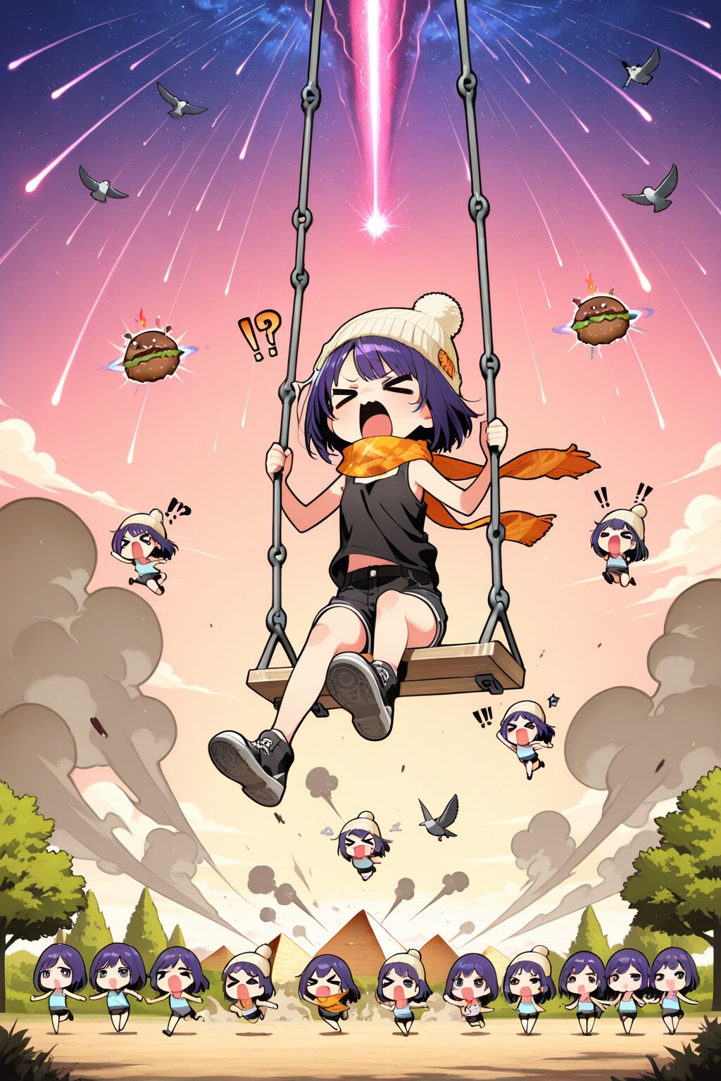 ブランコに乗る紫髪ちゃん