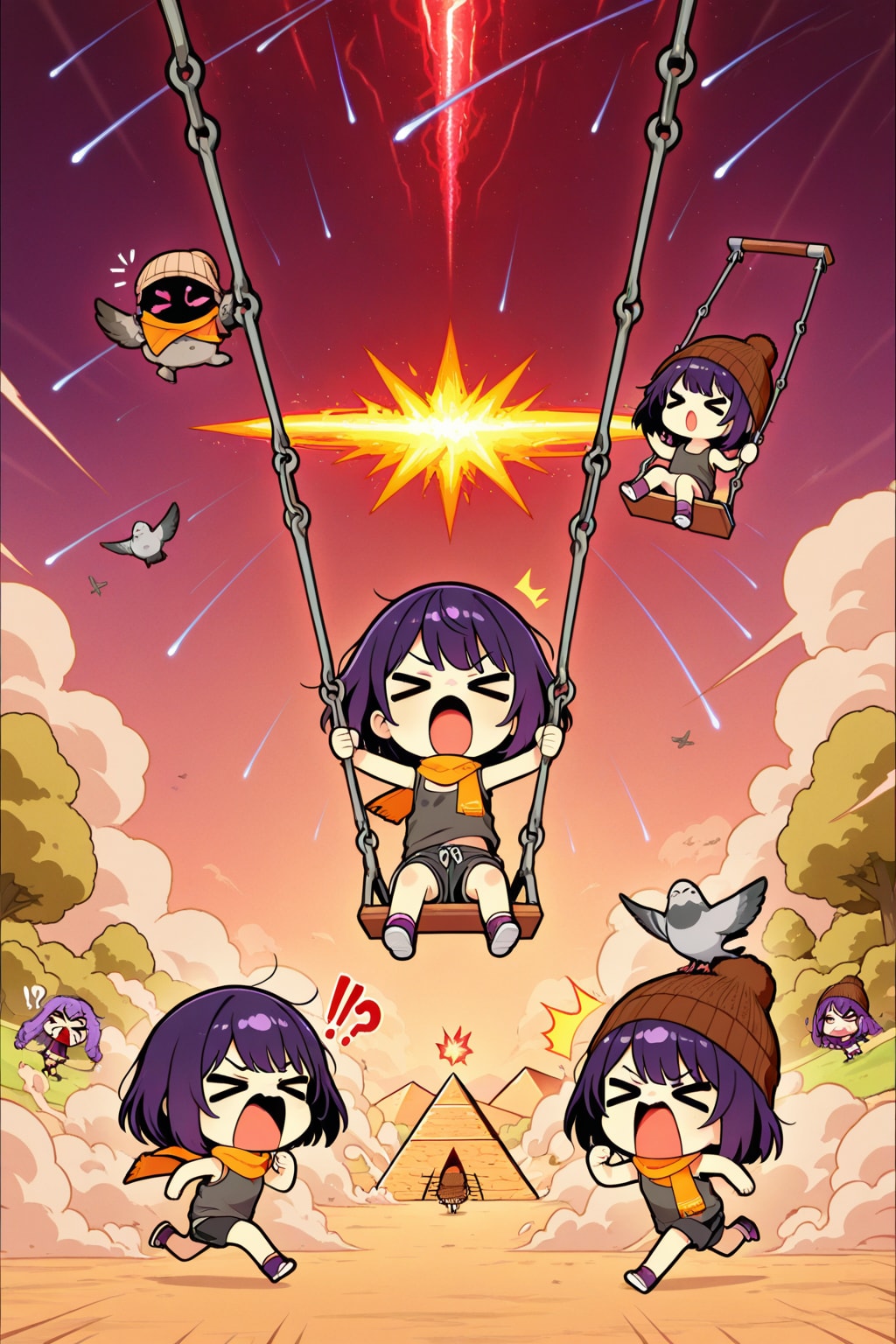 ブランコに乗る紫髪ちゃん